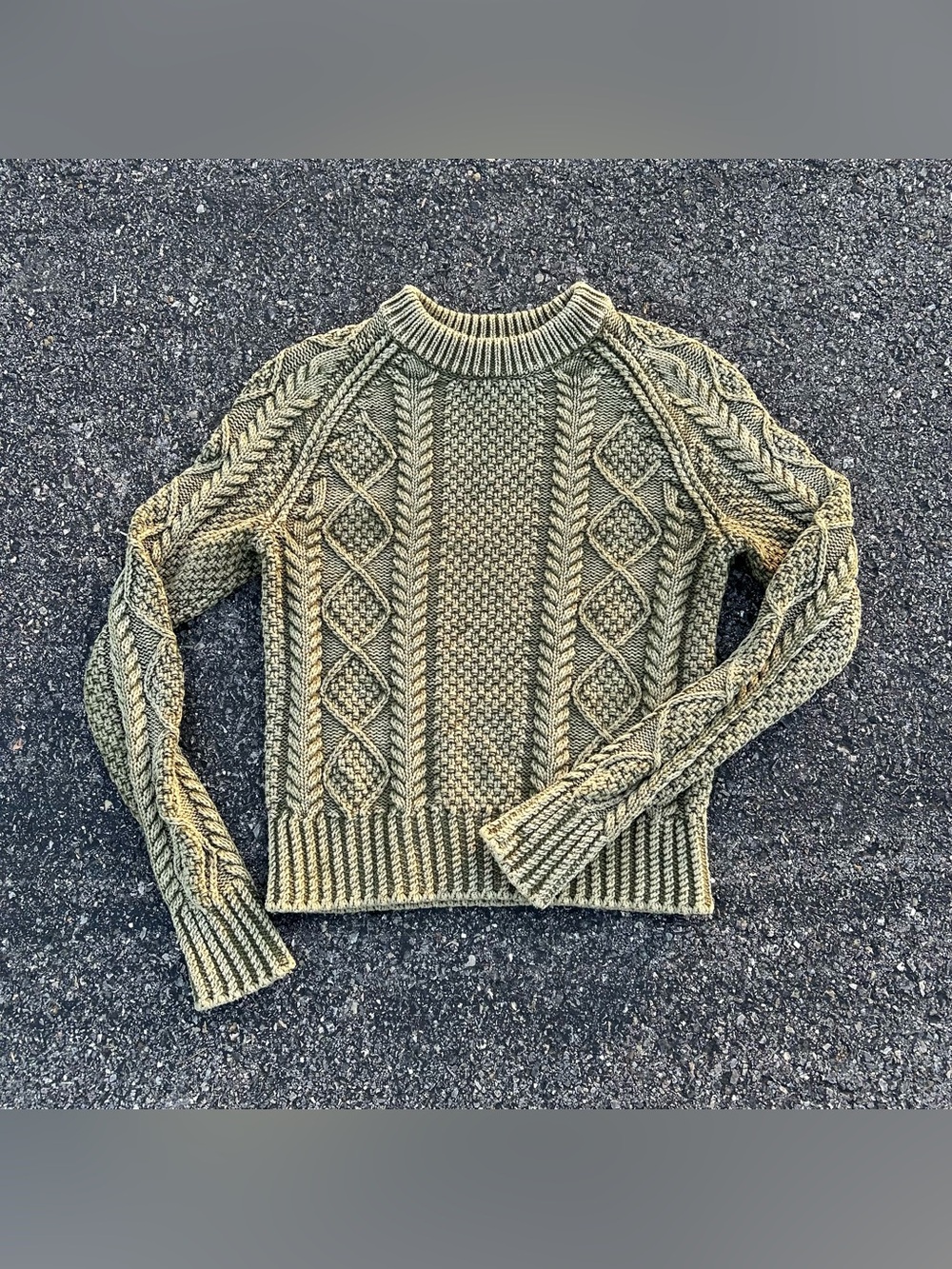 L.L. Bean Signature Fisherman Cable Knit Sweater Olive Green Cotton Womens XS